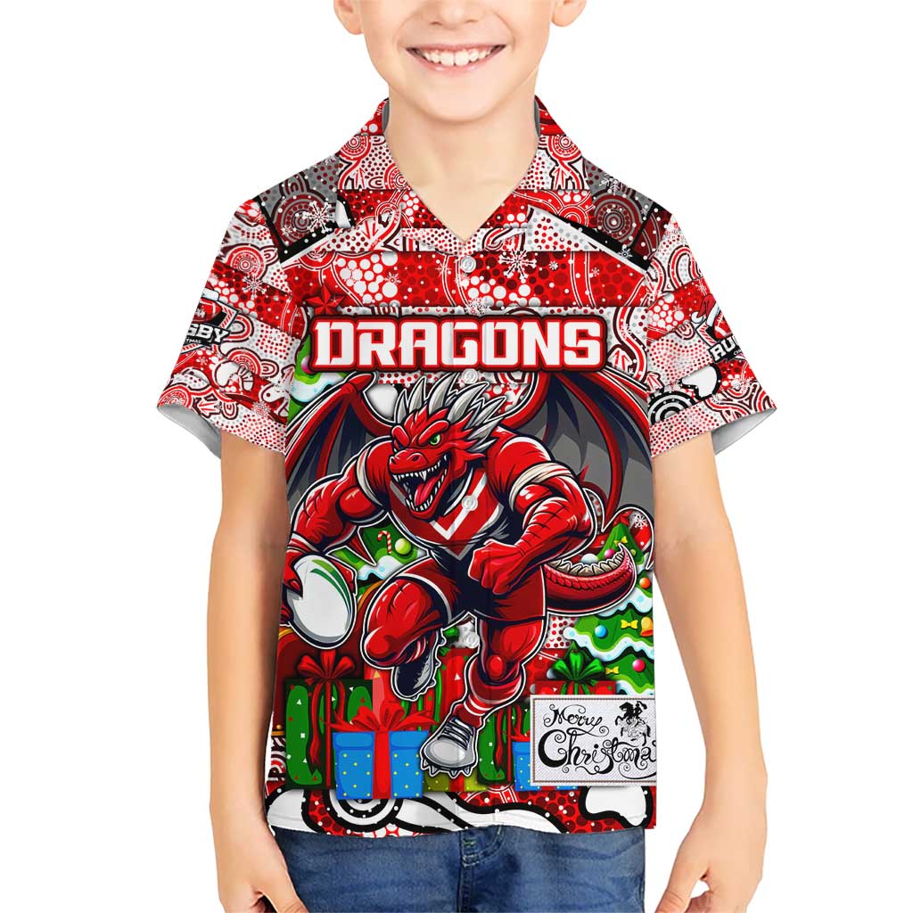 Custom Dragons Rugby Merry Christmas Hawaiian Shirt Indigenous Australian Art