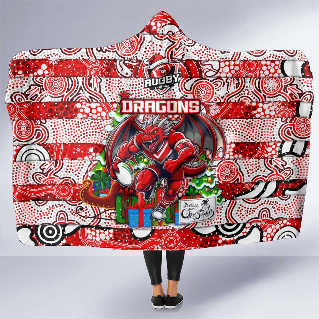 Dragons Rugby Merry Christmas Hooded Blanket Indigenous Australian Art