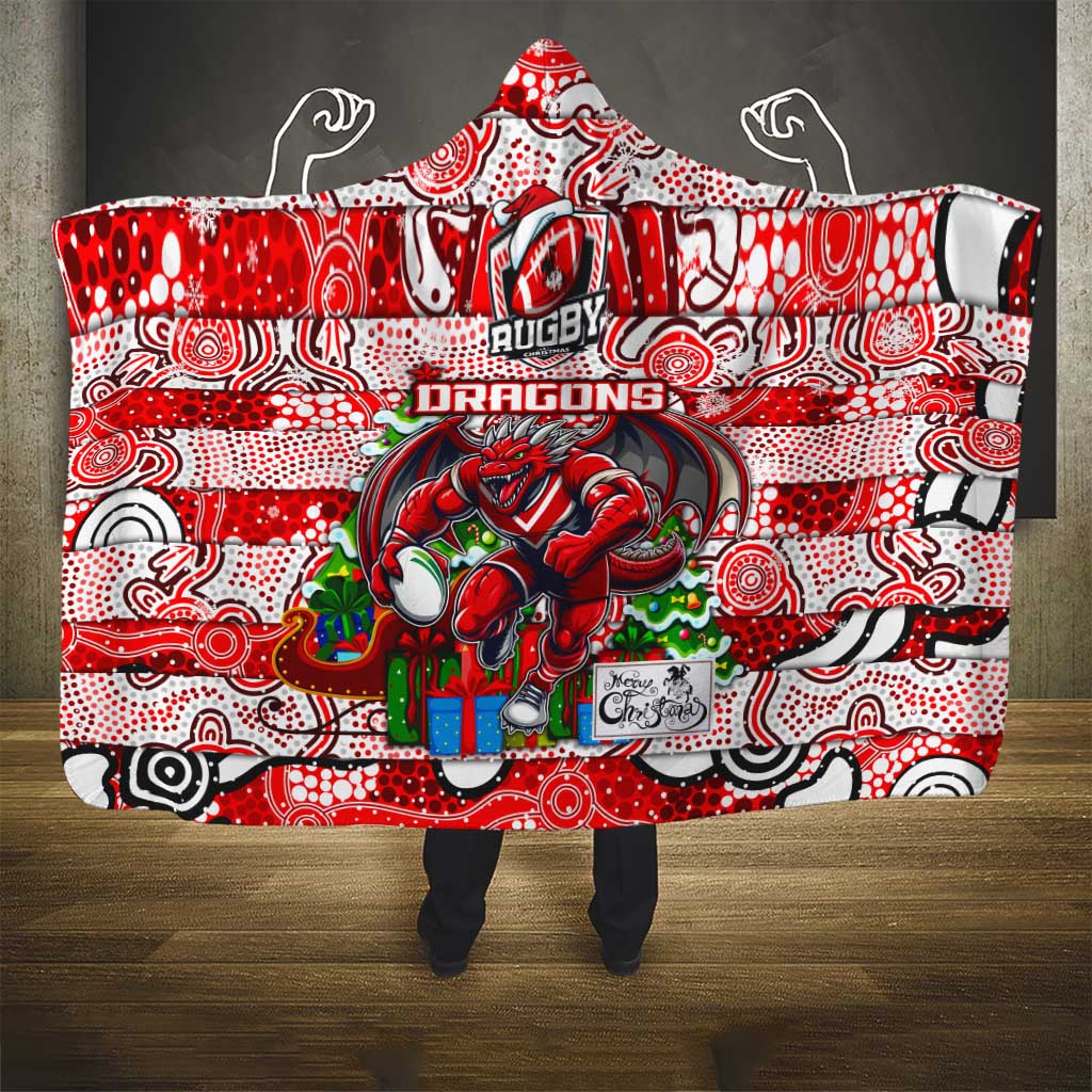 Dragons Rugby Merry Christmas Hooded Blanket Indigenous Australian Art