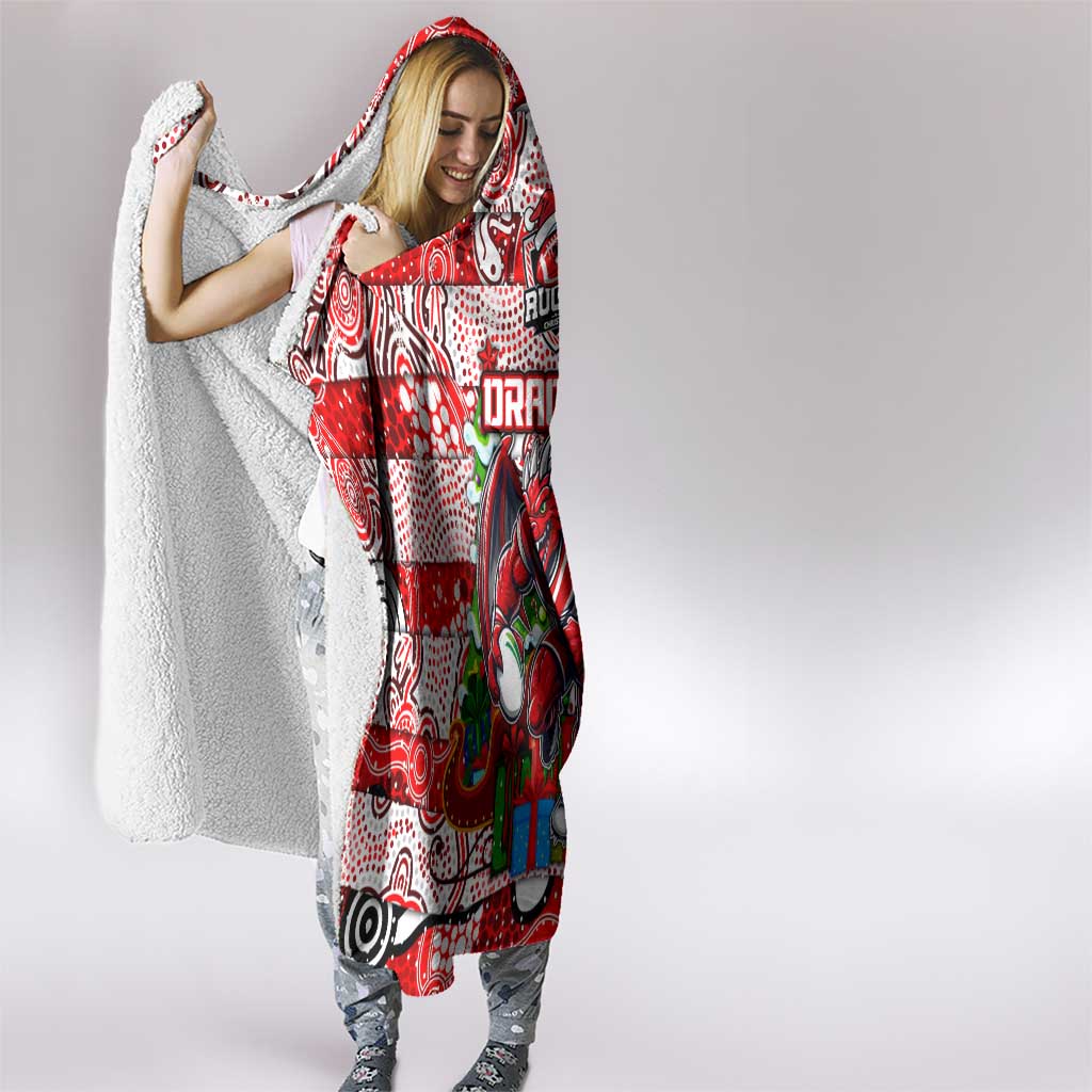 Dragons Rugby Merry Christmas Hooded Blanket Indigenous Australian Art