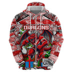 Custom Dragons Rugby Merry Christmas Hoodie Indigenous Australian Art