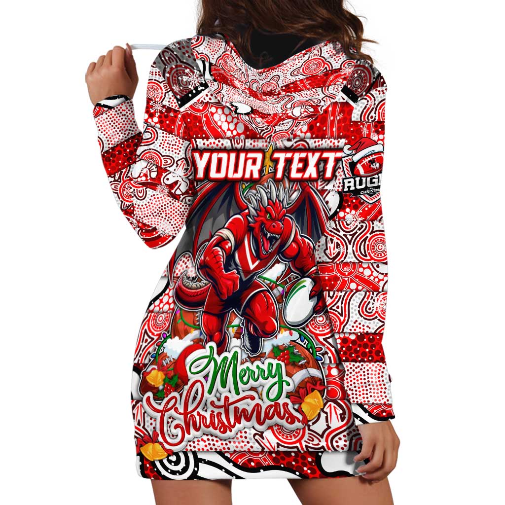 Custom Dragons Rugby Merry Christmas Hoodie Dress Indigenous Australian Art