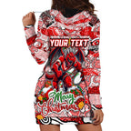 Custom Dragons Rugby Merry Christmas Hoodie Dress Indigenous Australian Art