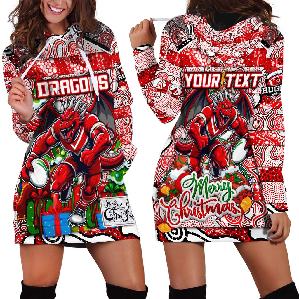 Custom Dragons Rugby Merry Christmas Hoodie Dress Indigenous Australian Art
