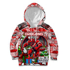 Custom Dragons Rugby Merry Christmas Kid Hoodie Indigenous Australian Art