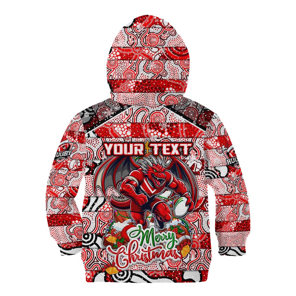 Custom Dragons Rugby Merry Christmas Kid Hoodie Indigenous Australian Art