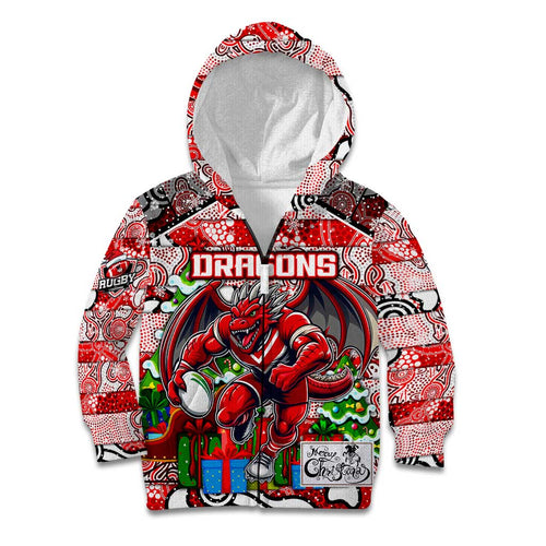 Custom Dragons Rugby Merry Christmas Kid Hoodie Indigenous Australian Art