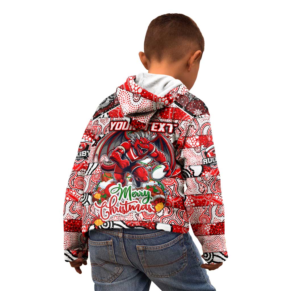 Custom Dragons Rugby Merry Christmas Kid Hoodie Indigenous Australian Art
