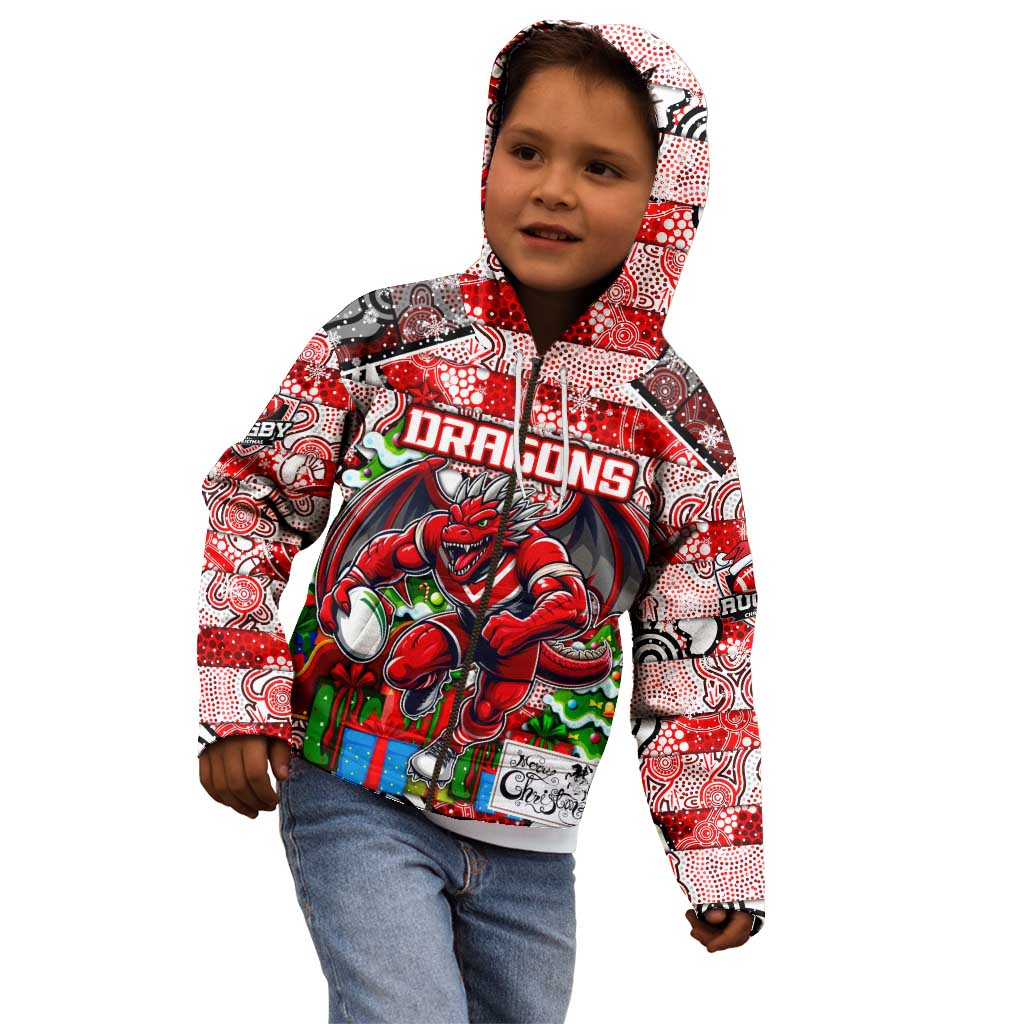 Custom Dragons Rugby Merry Christmas Kid Hoodie Indigenous Australian Art