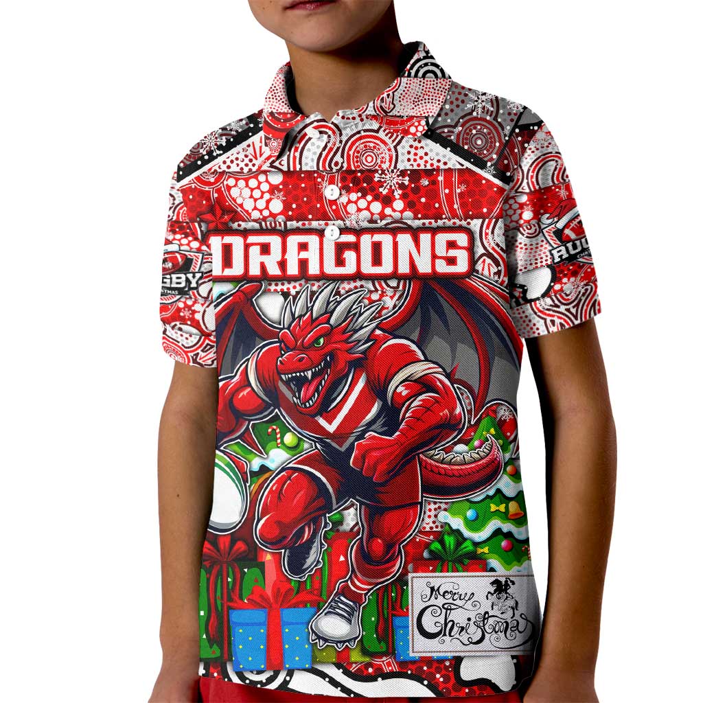 Custom Dragons Rugby Merry Christmas Kid Polo Shirt Indigenous Australian Art