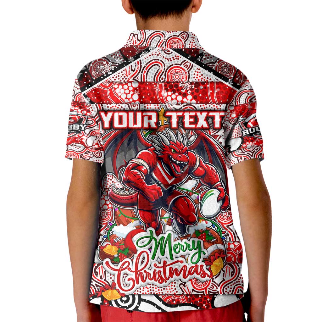 Custom Dragons Rugby Merry Christmas Kid Polo Shirt Indigenous Australian Art