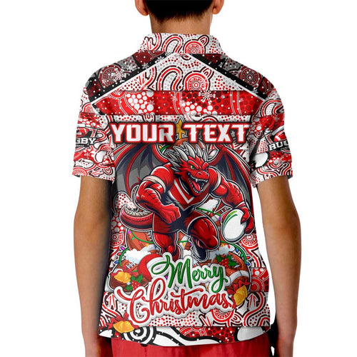 Custom Dragons Rugby Merry Christmas Kid Polo Shirt Indigenous Australian Art