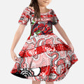 Custom Dragons Rugby Merry Christmas Kid Short Sleeve Dress Indigenous Australian Art