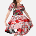 Custom Dragons Rugby Merry Christmas Kid Short Sleeve Dress Indigenous Australian Art
