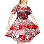 Custom Dragons Rugby Merry Christmas Kid Short Sleeve Dress Indigenous Australian Art