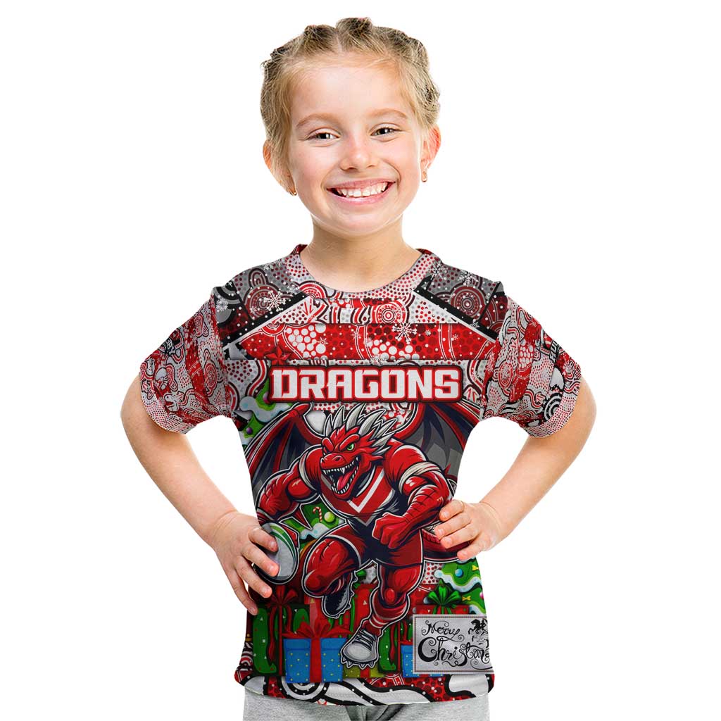 Custom Dragons Rugby Merry Christmas Kid T Shirt Indigenous Australian Art