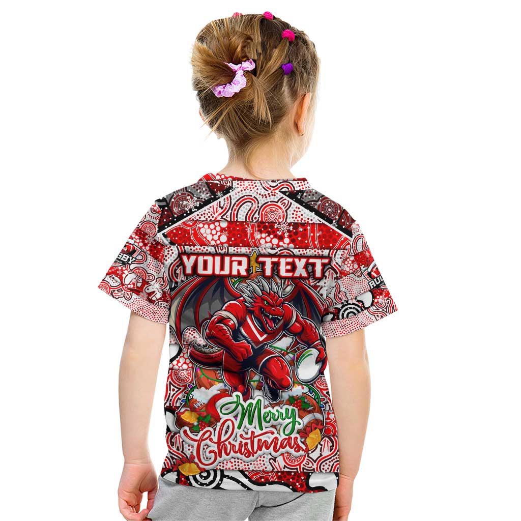 Custom Dragons Rugby Merry Christmas Kid T Shirt Indigenous Australian Art