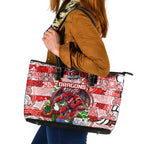 Dragons Rugby Merry Christmas Leather Tote Bag Indigenous Australian Art