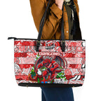 Dragons Rugby Merry Christmas Leather Tote Bag Indigenous Australian Art