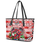 Dragons Rugby Merry Christmas Leather Tote Bag Indigenous Australian Art