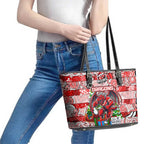 Dragons Rugby Merry Christmas Leather Tote Bag Indigenous Australian Art