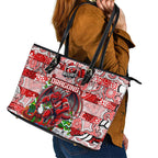 Dragons Rugby Merry Christmas Leather Tote Bag Indigenous Australian Art