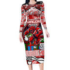 Custom Dragons Rugby Merry Christmas Long Sleeve Bodycon Dress Indigenous Australian Art