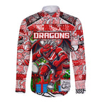 Custom Dragons Rugby Merry Christmas Long Sleeve Button Shirt Indigenous Australian Art