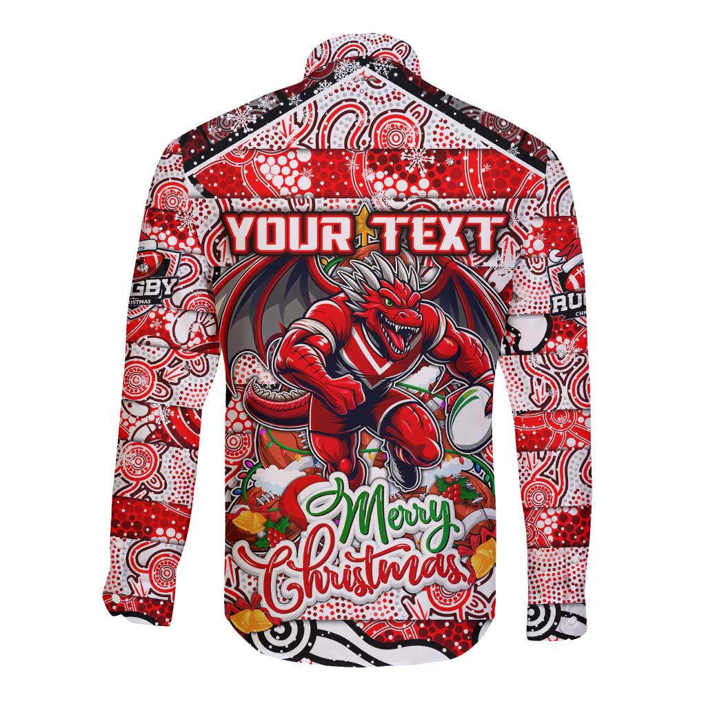 Custom Dragons Rugby Merry Christmas Long Sleeve Button Shirt Indigenous Australian Art