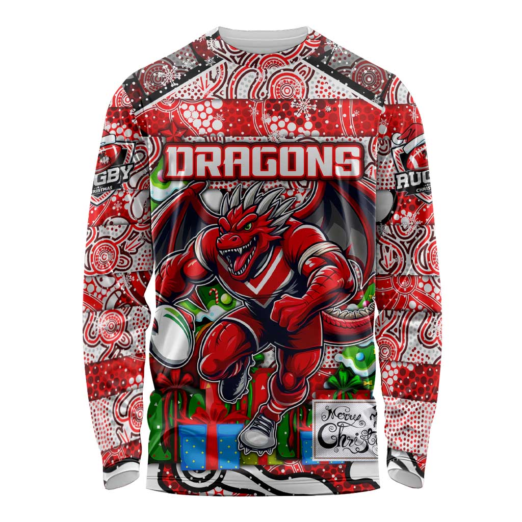 Custom Dragons Rugby Merry Christmas Long Sleeve Shirt Indigenous Australian Art