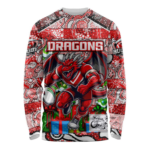 Custom Dragons Rugby Merry Christmas Long Sleeve Shirt Indigenous Australian Art