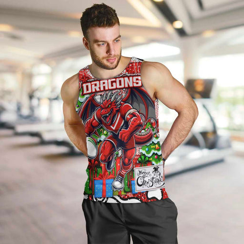 Custom Dragons Rugby Merry Christmas Men Tank Top Indigenous Australian Art