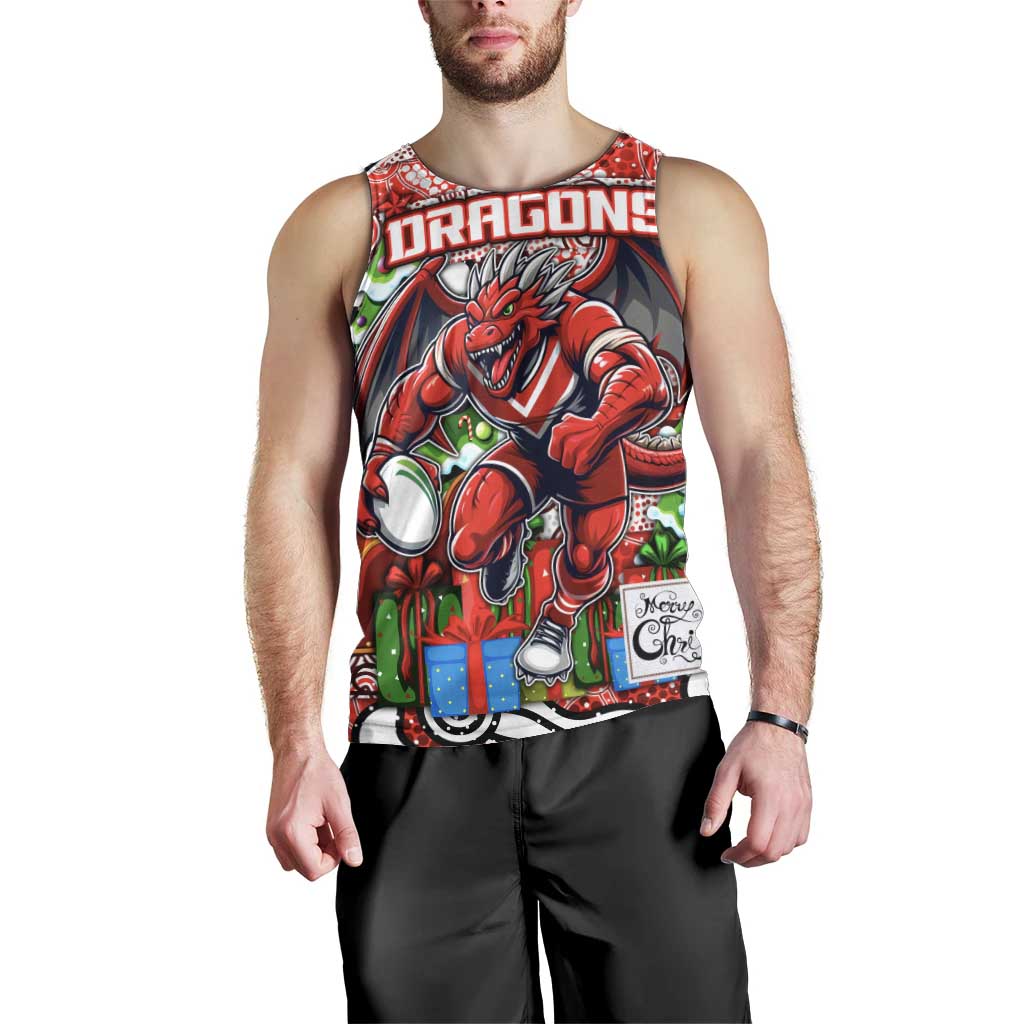 Custom Dragons Rugby Merry Christmas Men Tank Top Indigenous Australian Art