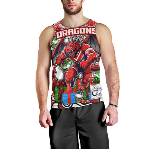 Custom Dragons Rugby Merry Christmas Men Tank Top Indigenous Australian Art