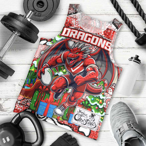 Custom Dragons Rugby Merry Christmas Men Tank Top Indigenous Australian Art
