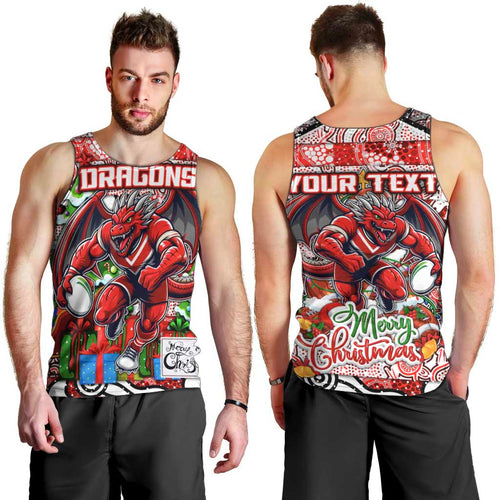 Custom Dragons Rugby Merry Christmas Men Tank Top Indigenous Australian Art