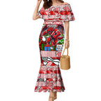 Custom Dragons Rugby Merry Christmas Mermaid Dress Indigenous Australian Art