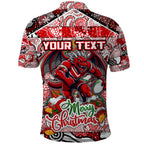 Custom Dragons Rugby Merry Christmas Polo Shirt Indigenous Australian Art