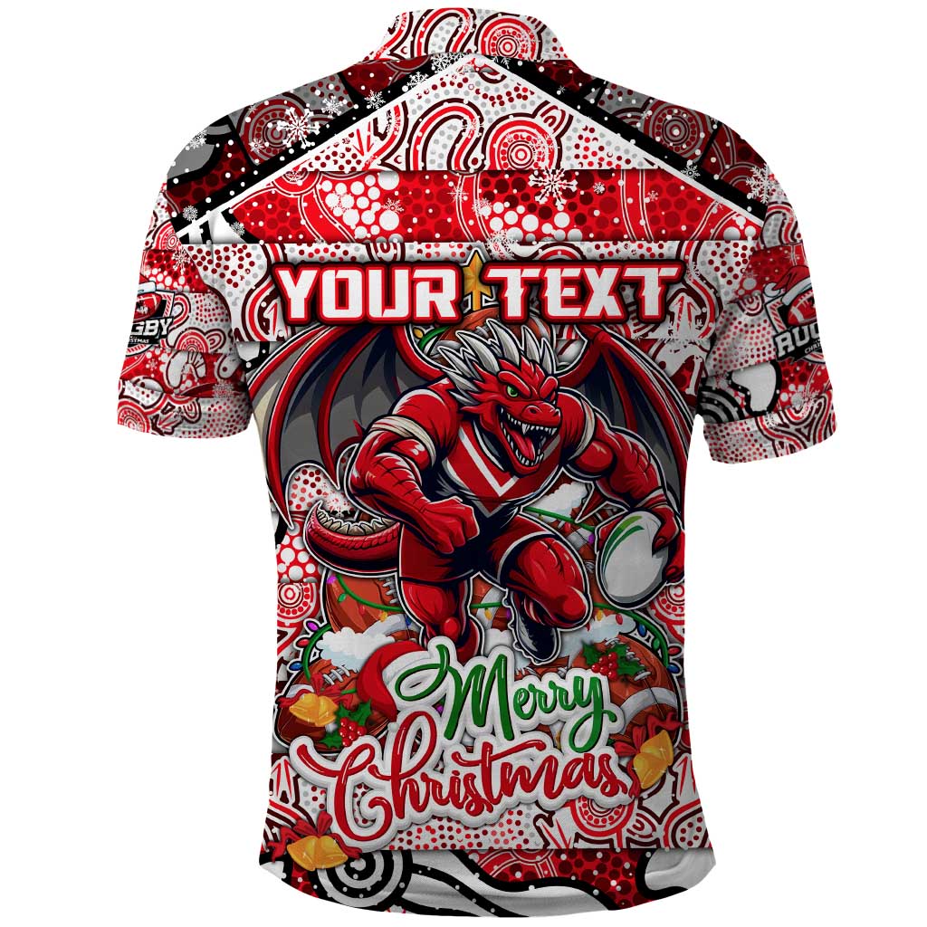 Custom Dragons Rugby Merry Christmas Polo Shirt Indigenous Australian Art