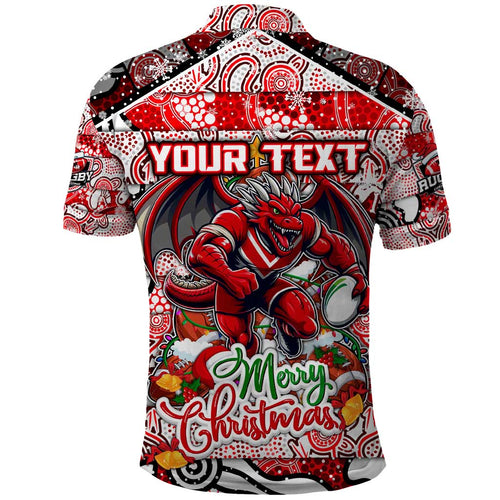 Custom Dragons Rugby Merry Christmas Polo Shirt Indigenous Australian Art