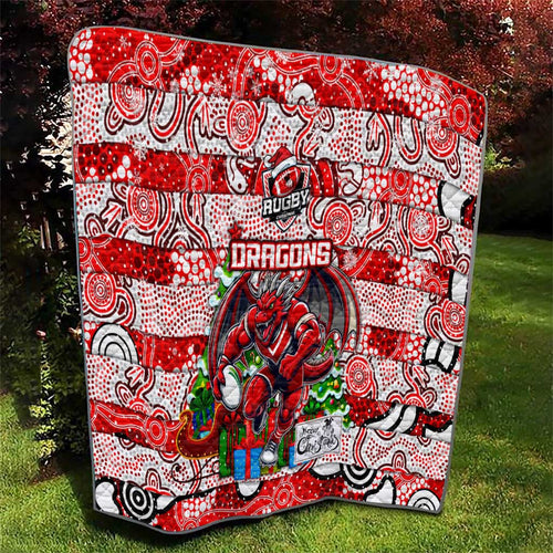Dragons Rugby Merry Christmas Quilt Indigenous Australian Art