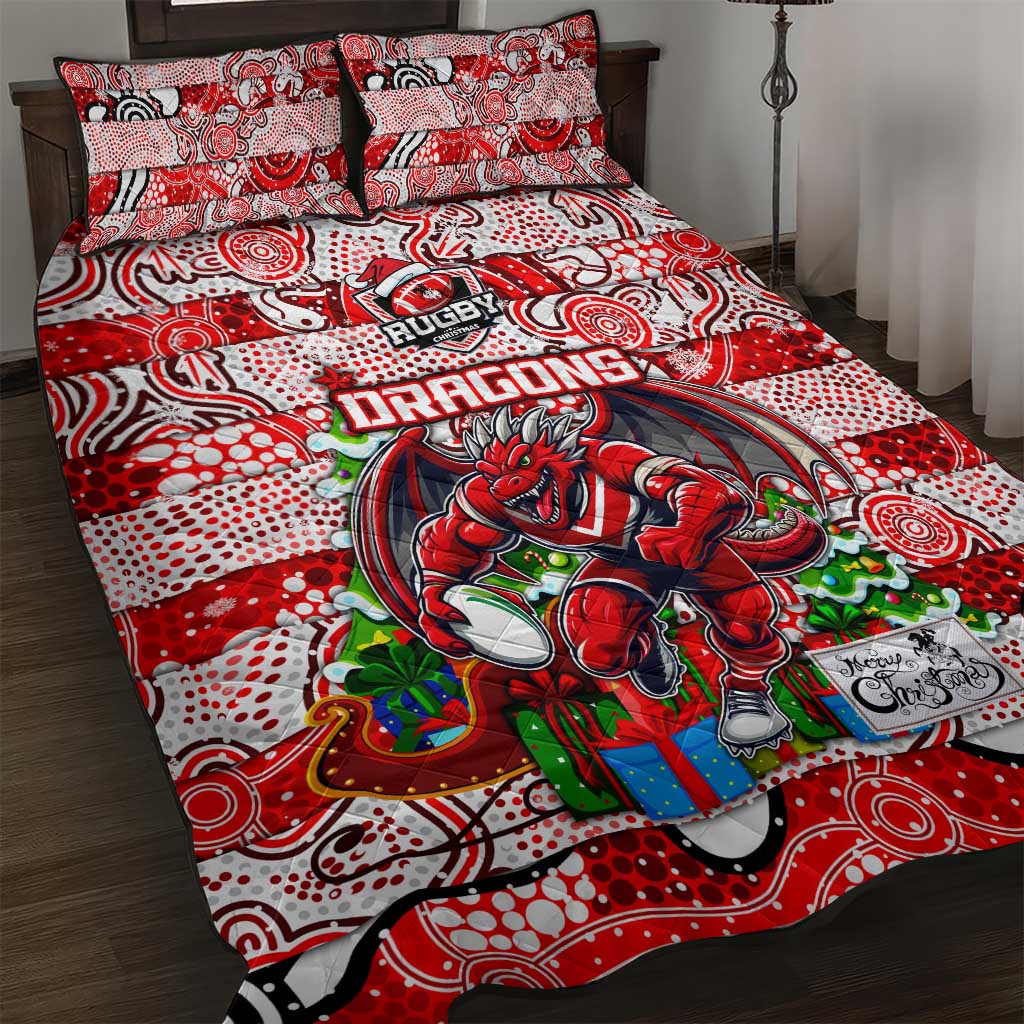 Dragons Rugby Merry Christmas Quilt Bed Set Indigenous Australian Art