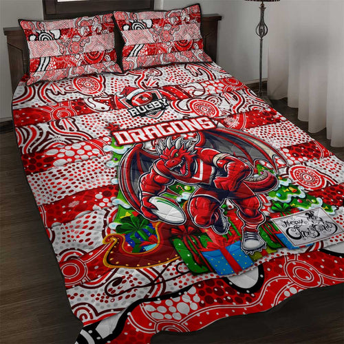 Dragons Rugby Merry Christmas Quilt Bed Set Indigenous Australian Art