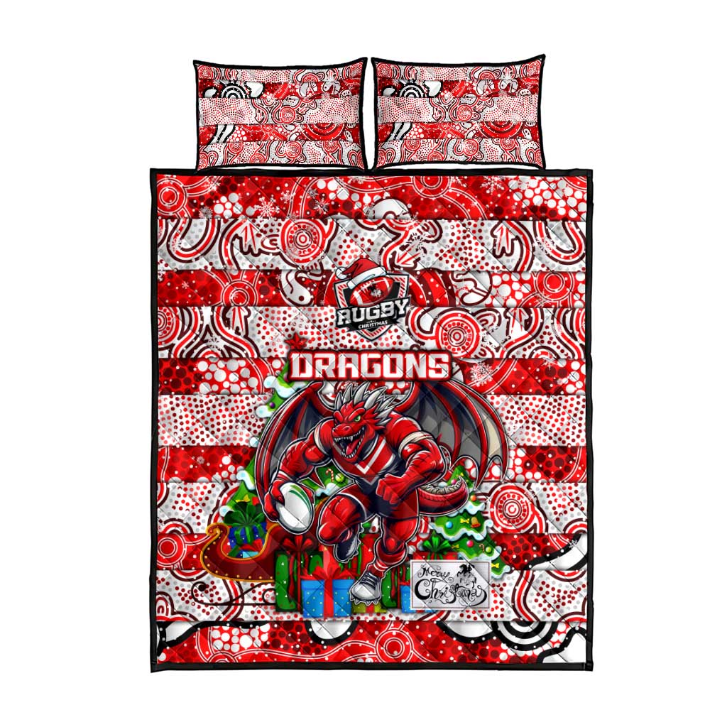 Dragons Rugby Merry Christmas Quilt Bed Set Indigenous Australian Art
