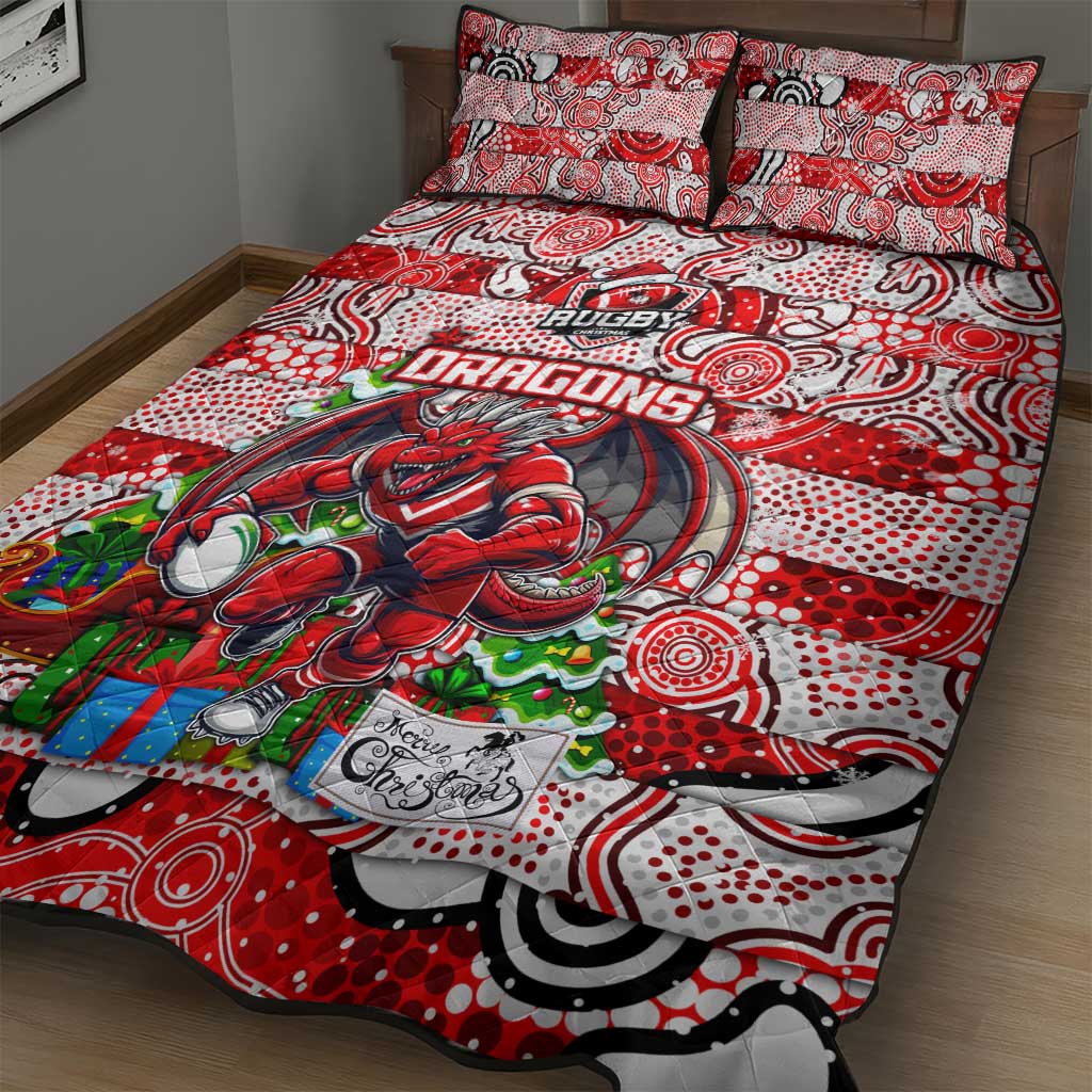 Dragons Rugby Merry Christmas Quilt Bed Set Indigenous Australian Art