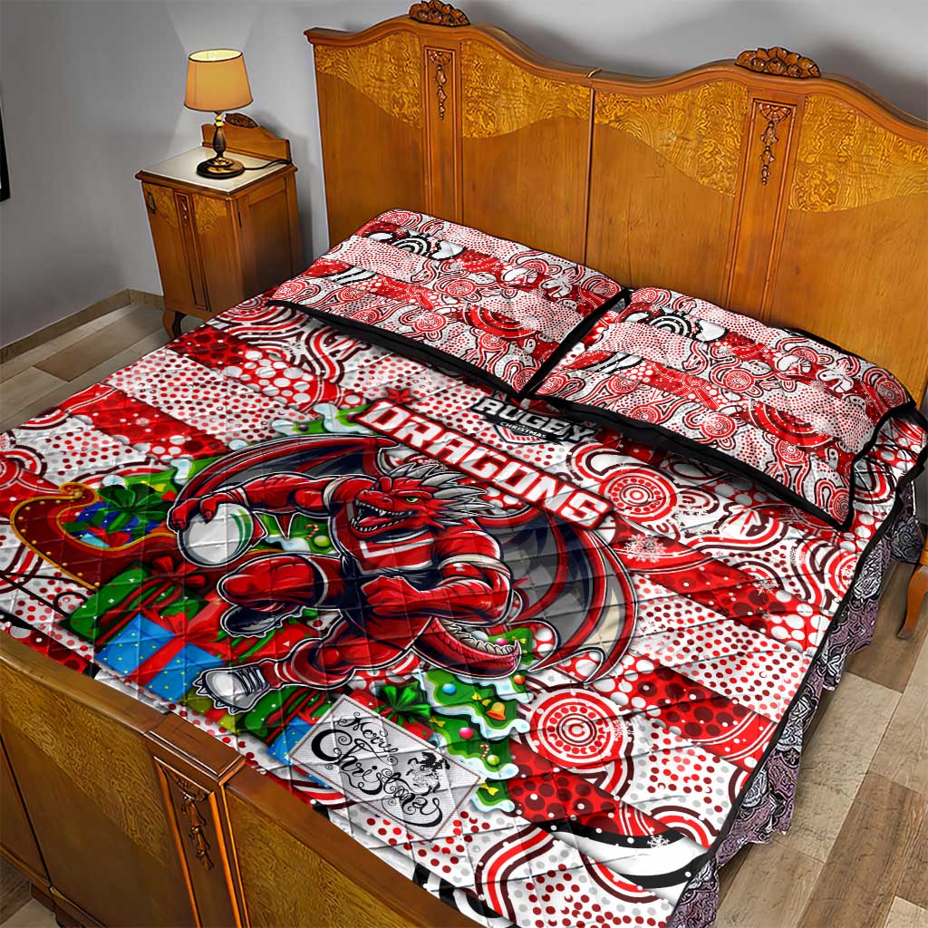 Dragons Rugby Merry Christmas Quilt Bed Set Indigenous Australian Art