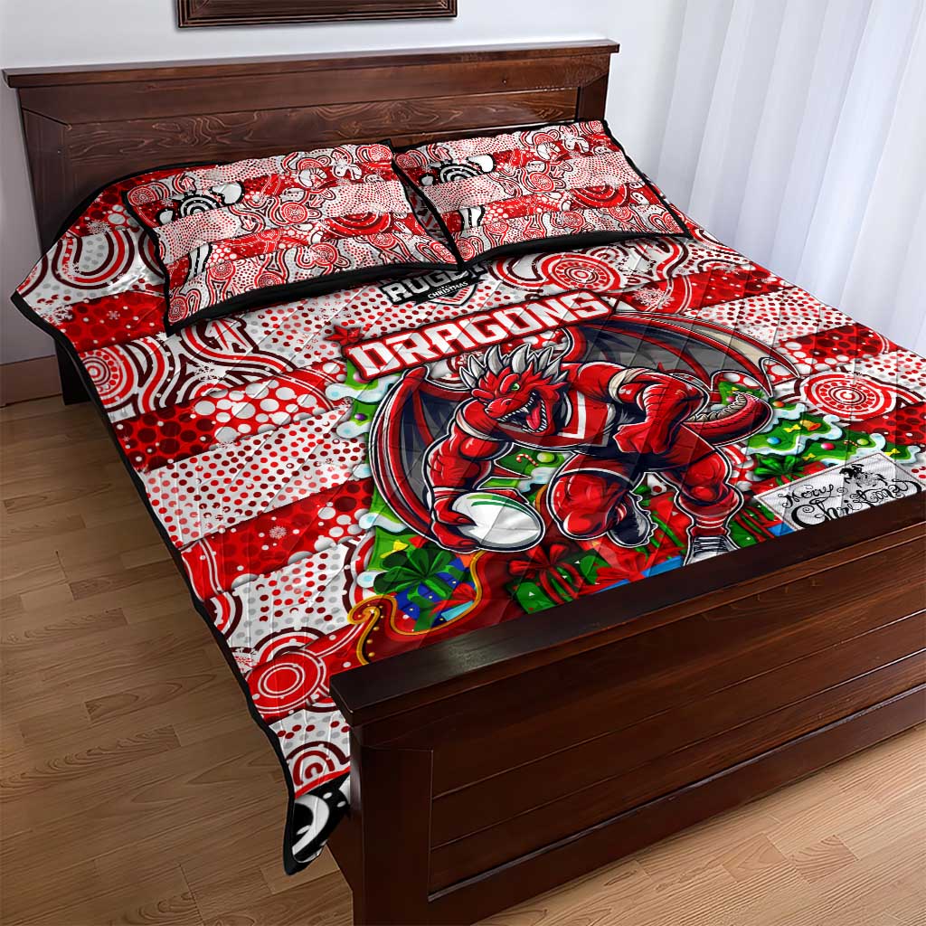 Dragons Rugby Merry Christmas Quilt Bed Set Indigenous Australian Art