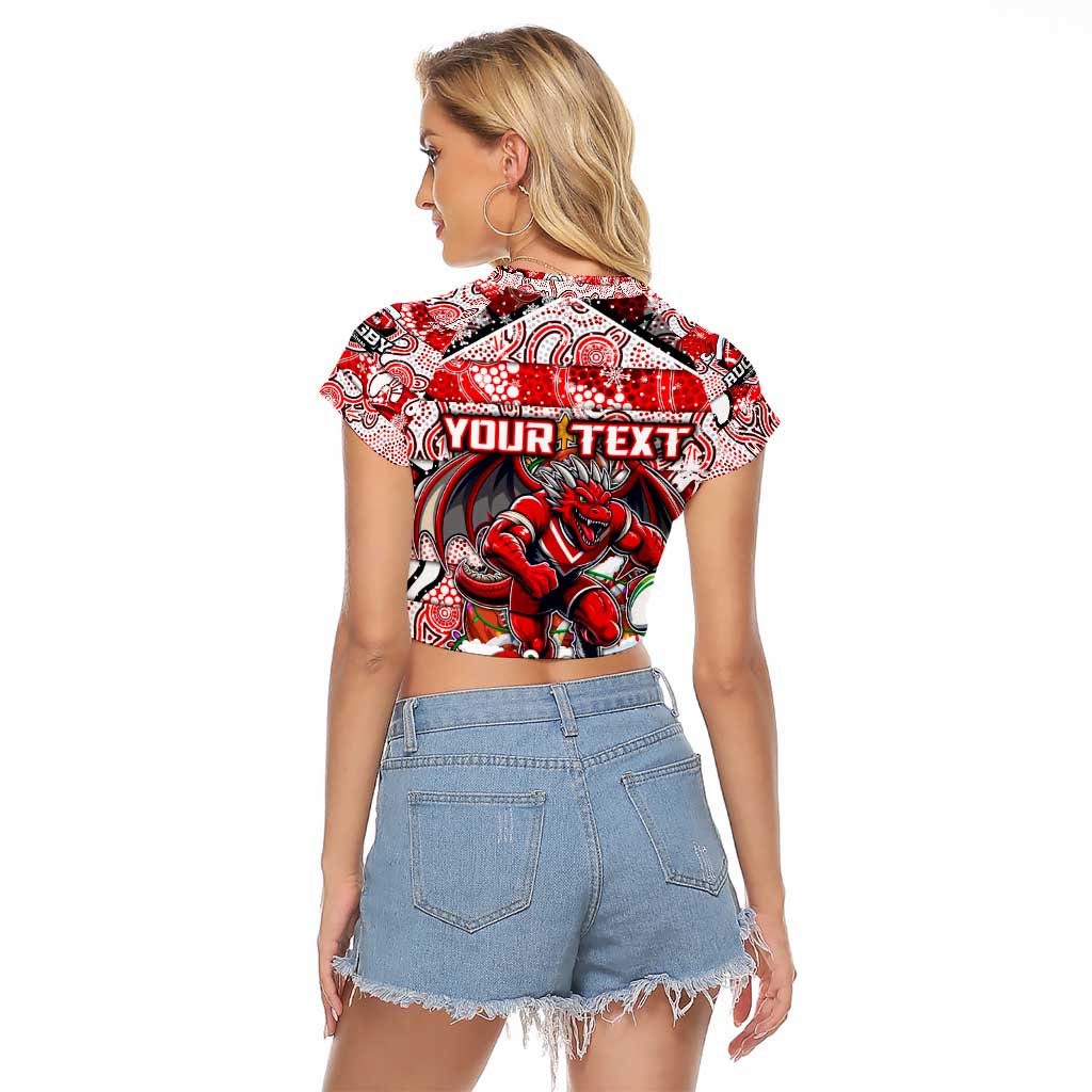 Custom Dragons Rugby Merry Christmas Raglan Cropped T Shirt Indigenous Australian Art