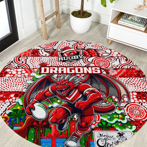 Dragons Rugby Merry Christmas Round Carpet Indigenous Australian Art