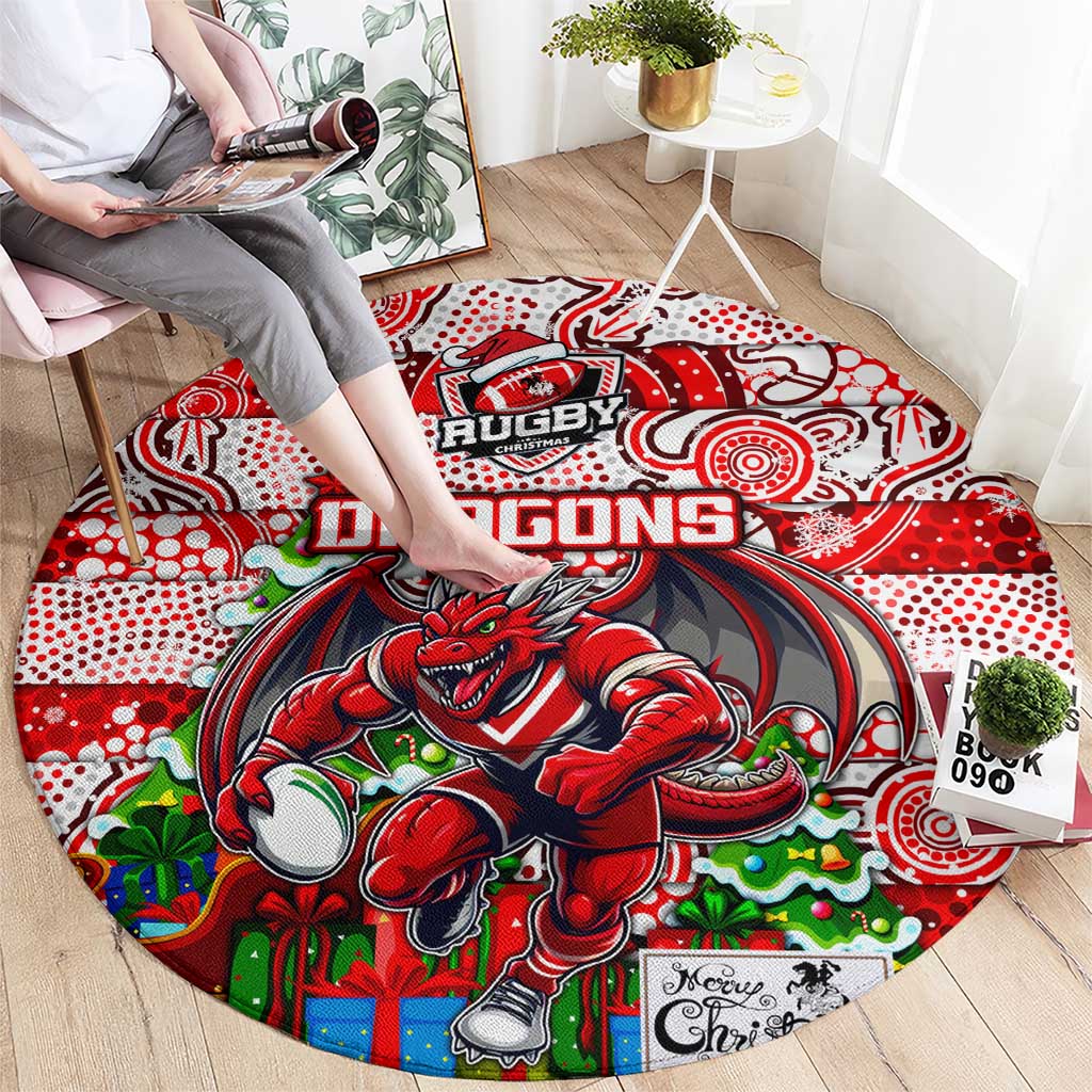 Dragons Rugby Merry Christmas Round Carpet Indigenous Australian Art